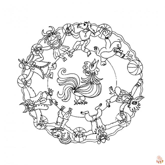 Coloriage mandala cheval zodiaque chinois